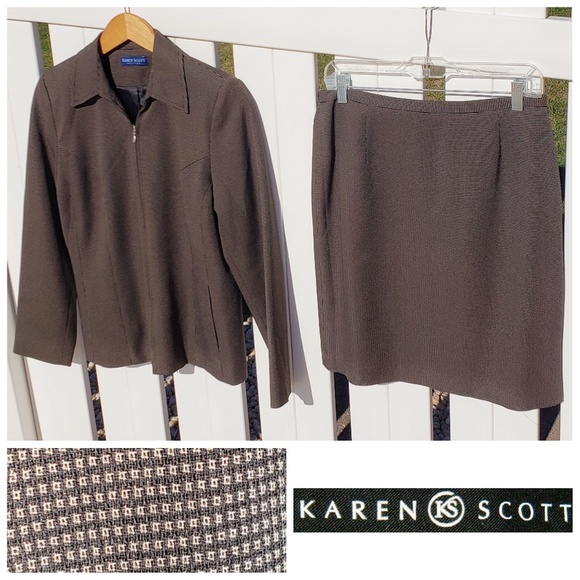 Karen Scott Dresses & Skirts - Karen Scott Jacket Skirt Set Chocolate Tan Size 6P